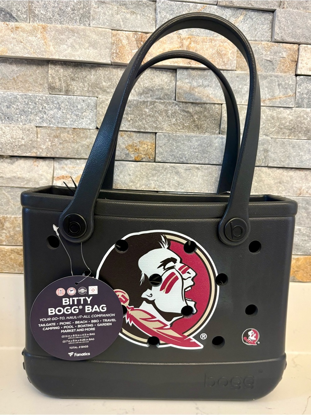Bogg Bag Florida State Seminoles Bitty Bogg Black Tote w/ Inner Zip Pouch. NWT